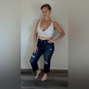 Levi’s Ribcage Straight Ankle Jeans Button Fly Distressed 28 Waist